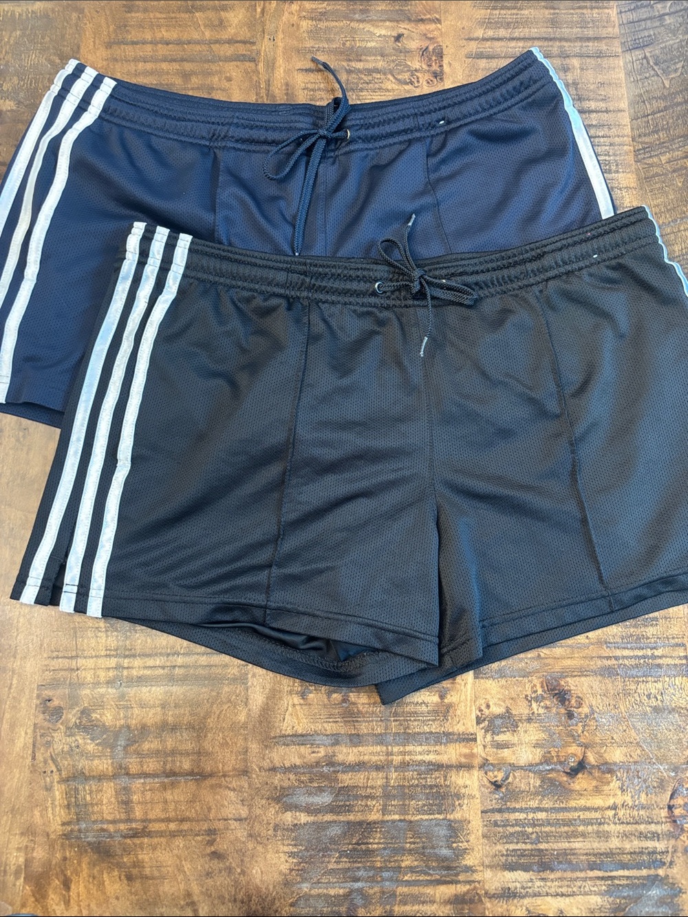 Bundle of 2 Adidas Black & Navy Athletic Shorts with White Three-Strip